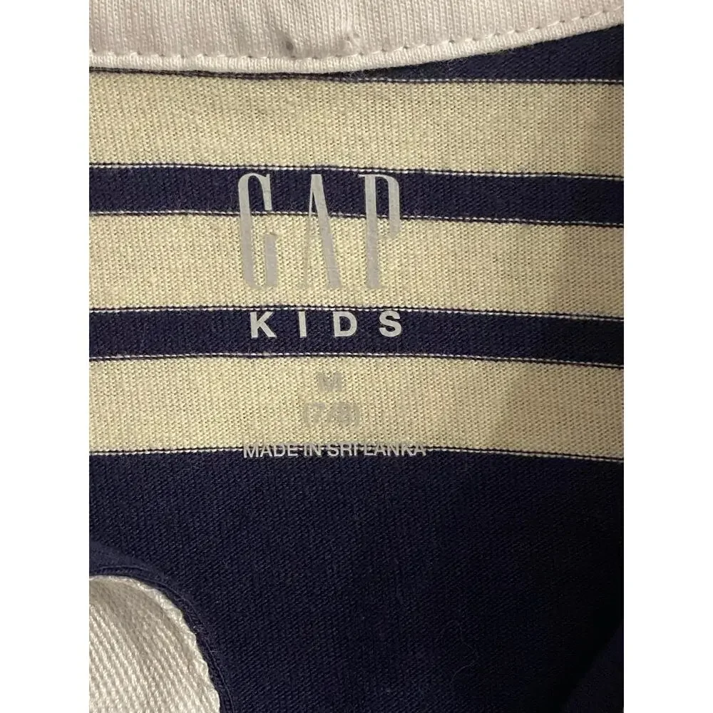 NWT Gap Kids Striped Polo Dress Navy White Long Sleeve Girl M 7/8 School Pockets
